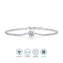 1 件 1 克拉圆形莫桑石手链，18K 镀金 S925 纯银，四爪镶嵌主石和密钉设计链条，可调节抽绳，简约优雅风格，非常适合生日、周年纪念、节日礼物，附有 GRA 证书 - 銀色 - 查看 2