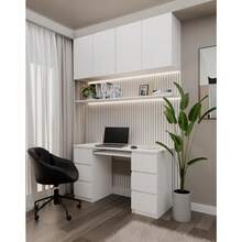 CDF BARI | Computer Desk | Work Gaming Office | 6 Drawers | Sliding Keyboard Tray | Office Furniture - Matt White - View 2