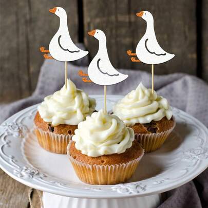 12/24 件傻鹅派对纸杯蛋糕装饰一个傻鹅生日纸杯蛋糕装饰，傻鹅派对用品，鹅主题生日派对蛋糕装饰品