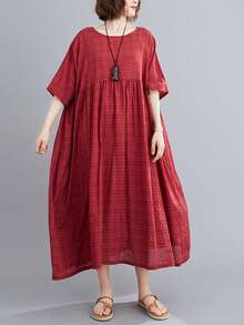 2026春节新款波西米亚休闲度假女装连衣裙，大码女装半身裙，妈妈优雅日常穿搭，夏季圆领宽松黑色大码半身裙