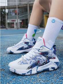 Zapatillas de baloncesto versátiles 2025 nuevas, zapatos deportivos cómodos y antideslizantes para hombres, con suela exterior con sonido de fricción, zapatos casuales para hombres con suela gruesa, zapatos elevadores para exteriores, domina la cancha de baloncesto, el patio de recreo, zapatos para correr (Patrón asimétrico)