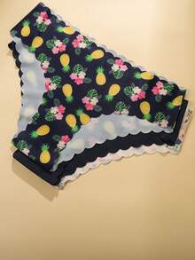 6 pièces/Pack Sous-vêtements femme invisible, bord à vague lisse, culottes douces et confortables pour femmes avec un design d'imprimé exquis de gâteau aux fruits et de fleurs