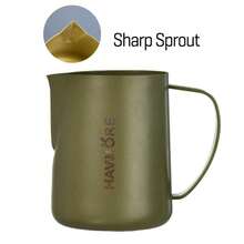 Jarra de leche de 350/600ML con taza de flores para café, capuchino, espuma de leche, jarra de acero inoxidable antiadherente - Verde - Ver 2