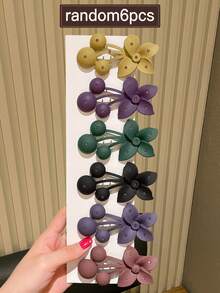 6pcs Elegant Rhinestone Flower Shaped Hair Clips, Bohemian Style Fashion Accessory For Daily Use Claw Clips Hair Claws Hair Barrettes, Vacation Outfits Woman, Looks Of Party - Multicolor - View 4