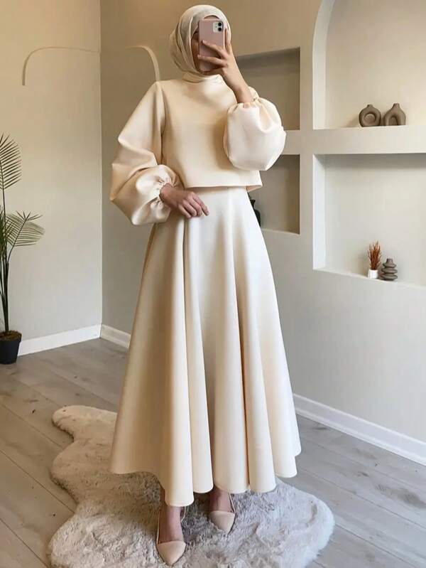 2025 Elegant Set A-Line Dress Spring And Autumn Solid Color Women's Tops Halter Skirt Two Pieces Set