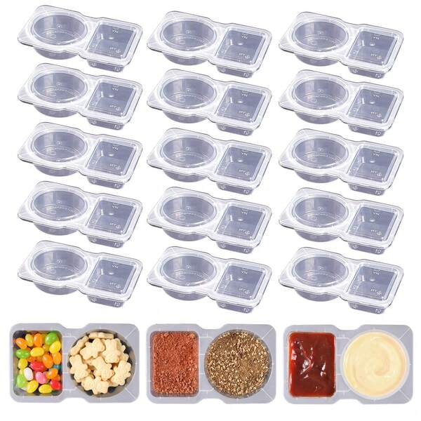 Recipientes reutilizables con dos compartimentos y tapas - Recipientes herméticos para almacenamiento de alimentos para salsas/bocadillos/salsas, cajas de comida portátiles para camping, viajes y picnics