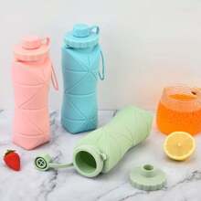 1 pieza Botella de agua para viaje al aire libre, de gran capacidad y ligera, taza de agua portátil y plegable de silicona