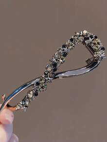 1 pieza Clip para el cabello con diamantes de imitación de estrella de calidad premium, accesorio elegante y retro para recogido, pinza de uña de aleación de zinc brillante, aspecto de fiesta, lindo, accesorios para el cabello, accesorios para la cabeza, accesorios para el cabello para mujeres - Blanco y Negro - Ver 2