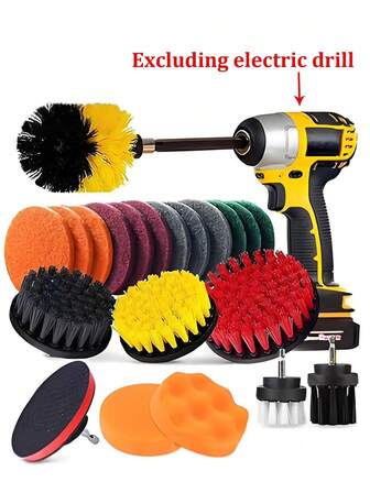 22pcs Electric Cleaning Brush Set - For Cleaning Bath, Kitchen Surfaces, Grout, Tub, Shower, Tiles, Corners, Car - Drill Attachment - Multi-Purpose Electric Scrub Cleaning Kit For Bathroom Surfaces, Tub, Shower, Tiles And Grout