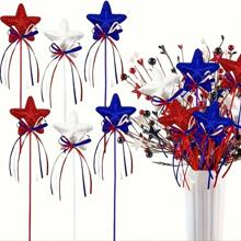 3 pièces/set Centres de table en étoiles scintillantes en mousse + ruban, pour décoration de table de fête, convient pour le Jour des Présidents, le 4 juillet, le Jour du Souvenir, Piques d'étoiles patriotiques, styles assortis expédiés