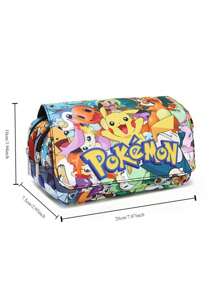 Bolsa de lápices con estampado completo de Pokémon, de doble capa con solapa, para lápices, labiales, brochas, productos de cuidado de la piel, teléfonos móviles, monedas, artículos pequeños, para el hogar, regalos, vacaciones y festivales como Halloween y Navidad. Bolsa multifuncional para la escuela y accesorios escolares.