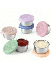 4 Packs Salad Dressing To Go Containers, 1.6 Oz Small Stainless Steel Sauce Cups With Leakproof Silicone Lids, For Lunch Boxes, Picnics And Travel - Multicolor - View 2
