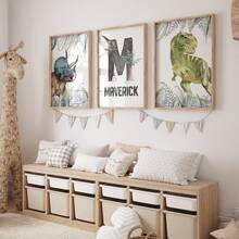 Custom Canvas Wall Art - Personalized Dinosaur Wall Art, Boys Room Decor, Set Of 3 Prints, Custom Name Poster, Dinosaur Print, Nursery Wall Art, Dinosaur Decor Frameless, High Quality Material, Unique Gift Idea Gifts Birthday Graduation Optional Frame,Graphic Print - Multicolor - View 5