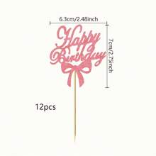 12/24 pièces Décorations de gâteau pour anniversaire, cure-pipes roses, paillettes pour gâteau, décorations pour célébrer la fête d'anniversaire, la baby shower, l'anniversaire