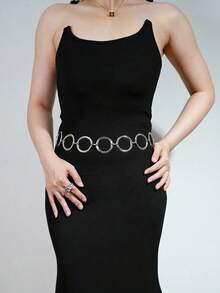 1pc Premium Hollow Geometric Ring Waist Chain - Gold - View 10