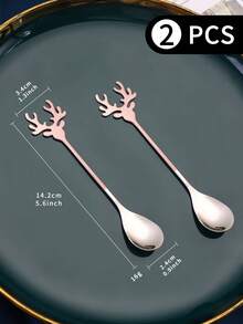 2 件套不锈钢创意时尚鹿头甜品勺、厨房、圣诞礼物