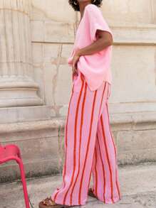 Pantalones largos de poliéster a rayas con bolsillos y cordón falso, adecuados para usar a diario, vacaciones, noches, citas, cumpleaños, fiestas, escuela, viajes, conciertos de música country, deportes y fitness en primavera/verano