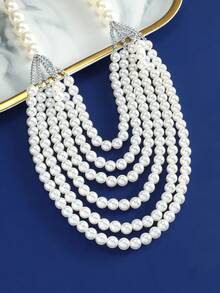 1pc Multi-Layer Luxury Pearl Necklace Pendant, Suitable For Ladies - Gold - View 2