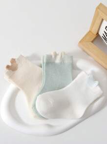 3 pares de calcetines para niños de unicolor con diseño de orejas, calcetines transpirables de malla hasta el tobillo, finos para primavera/verano