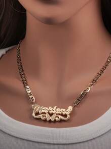 1pc Customized European & American Hiphop Style Double-Layer Nameplate Necklace With Butterfly Flower Edging And First Initial Cutout Pendant On Auspicious Character Chain, Suitable For Various Occasions, Gift Packaging: Red Christmas Gift Box