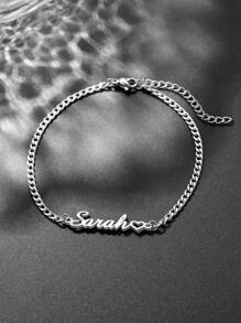 Customized Girl's Personalized Name Bracelet, Stainless Steel Nameplate Accessory Bracelet And Anklet, Fashion, Colorful, Retro, Simple, Customized Personalized, Unique, Ideal Gift