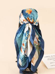 1pc 90cm Floral Print Silk Square Scarf Women, Bandana Scarf, Fashion Accessory For Hair, Beach, Daily Wear, Adds Accent To Your Look, Spring/Summer - Multicolor - View 44