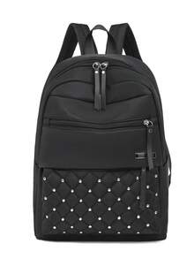 LECEY Women Rhombic Embroidery Backpack, Minimalist & Practical Multifunctional - Black - View 1
