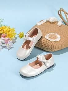 1 Pair Girl's Fashion Versatile Mary Jane Square Toe Flat Shoes, Suitable For All Seasons - Apricot - View 3