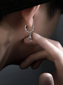 Brincos masculinos estilo estrela retrô com botão de orelha, estilo moderno e moderno, joias de prata esterlina adequadas para roupas do dia a dia