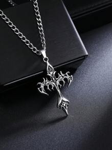1 Stück Mode Europäischer & Amerikanischer Retro Stil umkehrbarer Kreuz Anhänger Halskette für Herren, personalisierte lange Edelstahl Kette, kann für den täglichen Gebrauch allein getragen werden