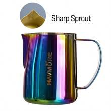 Jarra de leche de 350/600ML con taza de flores para café, capuchino, espuma de leche, jarra de acero inoxidable antiadherente - Verde - Ver 9