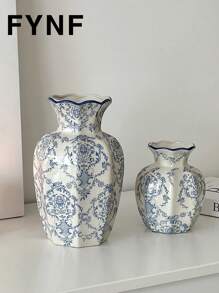 1pc Nordic Style High-End Blue And White Porcelain Ceramic Flower Vase, Minimalist Home Decor, Vase For Floral Arrangement, Photography Props, Gift For Birthday, Party, Boyfriend, Girlfriend