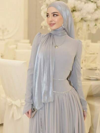 1件纯色闪光雪纺头巾，女士连衣裙适用