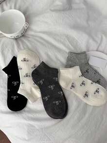 5 Pairs Random Butterfly Design Low Vamp Socks, Black/White/Gray, Summer - Multicolor - View 4