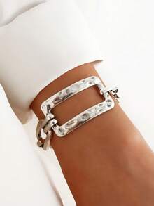 1pc Women's Retro Geometric Bracelet, Simple Stylish Versatile Daily Wear, Dating - Antique Silver - View 6