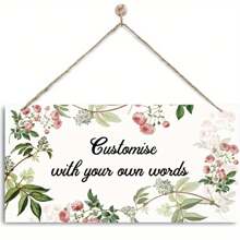 2D Flat Customizable Floral Wooden Sign - Personalized Text Plaque, Rose And Leaf Design, Rustic Wall Hanging Decor, Suitable For Home, Office Or Gift, 2D Flat
