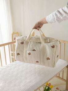 1pc Beige Embroidered Large Capacity Mommy Maternity Hospital Bag Shoulder Tote - Beige - View 3