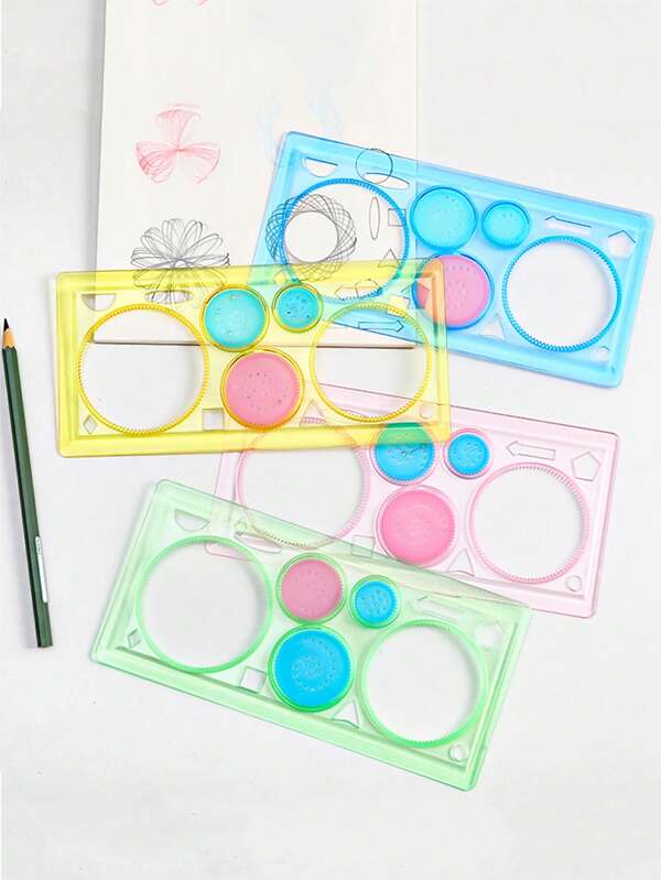 Régua geométrica espirográfica de 1/4/10 peças, ferramenta de desenho, papelaria para estudantes, desenho verde/rosa/azul, material escolar, volta às aulas