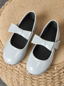 1 Coppia di ballerine in pelle per ragazze, punta rotonda con fiocco tartan, in morbida pelle, adatte per spettacoli o scuola, scarpe da principessa piatte e alla moda per vestire