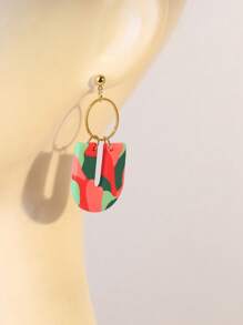 1 par de brincos com pingente em formato de U, feitos à mão, com textura de argila macia e folha de ouro, para mulheres, elegantes e modernos, disponíveis em café, branco, verde e cinza