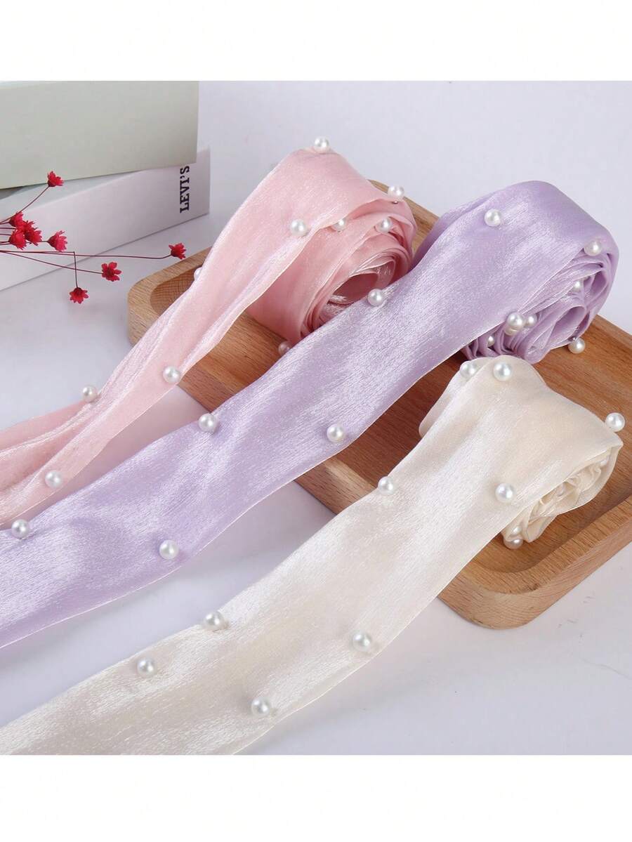 1 Pc 2 Yards Fish Tail Ribbon Pearl Tulle Craft Decor Floral Cake Gift Wrapping DIY Decoration Material - Multicolor - View 1