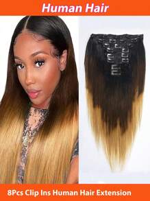 Straight Ombre Color T1B/4/27 Clip In Human Hair Extensions For Brazilian Human Hair 8Pcs 120g/Set
