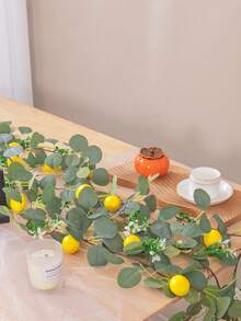 1 pieza/2 piezas Corona de vid de limón artificial realista - Una planta artificial con limones amarillos y hojas de eucalipto verdes, decoración colgante multifuncional de plástico DIY, simulación de vid de limón, decoración de otoño para el hogar, flor artificial, adecuada para jardín exterior, patio, cocina, decoración central de la mesa del comedor | Navidad, Acción de Gracias, Halloween - Multicolor - Ver 11
