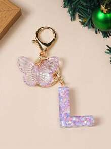 1 Creative Keychain With Alphabet Stone Drops Glue Resin Accessories Butterfly Fringe Alphabet Pendant Keychain Girl