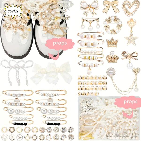 75 Stück gemischter Stil Pins, Socken Charms, Schuh Dekorationen, Schnürsenkel Charms, Damen Sneaker Schuh Ornamente, Socken Accessoires, Schleife Schuh Dekor Set und Brosche Set Schule Büro Accessoires Hemden Jacke Schmuck Halloween Kleidung Pin Lustig Süß Lehrer Geschenke Halloween Accessoires Lehrertag Kostüm Accessoires Tasche Charms Weihnachten