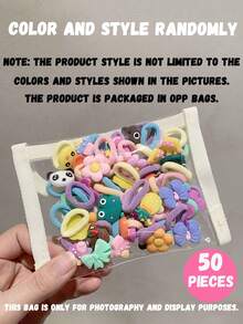 100件/90件/80件/70件/60件/50件/40件/30件/20件/10件/套装幼儿女孩随机颜色卡通公主拇指环和小发绳婴儿配饰OPP袋包装 - 彩色 - 查看 18