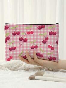 Floral & Cherry Reversible Print Travel Cosmetic Bag Zipper Makeup Pouch - Multicolor - View 13