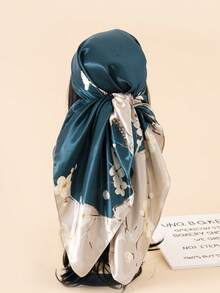 1pc 90cm Floral Print Silk Square Scarf Women, Bandana Scarf, Fashion Accessory For Hair, Beach, Daily Wear, Adds Accent To Your Look, Spring/Summer - Multicolor - View 31