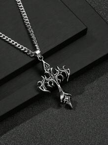 1 Stück Mode Europäischer & Amerikanischer Retro Stil umkehrbarer Kreuz Anhänger Halskette für Herren, personalisierte lange Edelstahl Kette, kann für den täglichen Gebrauch allein getragen werden