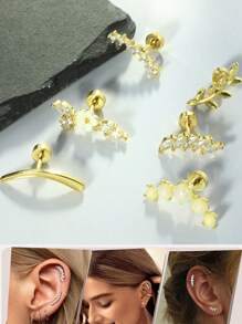 1-6pcs 16G Cartilage Earring Set Stainless Steel Flower Opal CZ Stud Earrings Flat Back Cartilage Conch Helix Piercing Jewelry For Women Valentines,Mom,Mother,Mother's Day,Gift